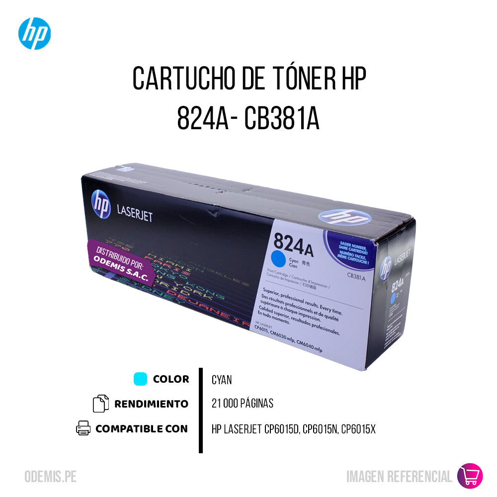 Toner Hp 824A Cyan Cb381A 21K Pág. CP6015d Original