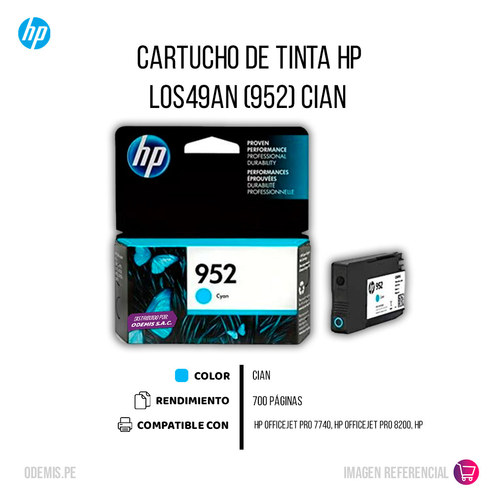 Tinta Hp 952 Cyan L0S49An 630 Pág. 8700 Original