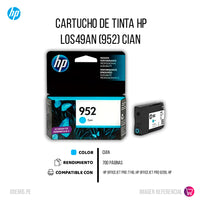 Tinta Hp 952 Cyan L0S49An 630 Pág. 8700 Original