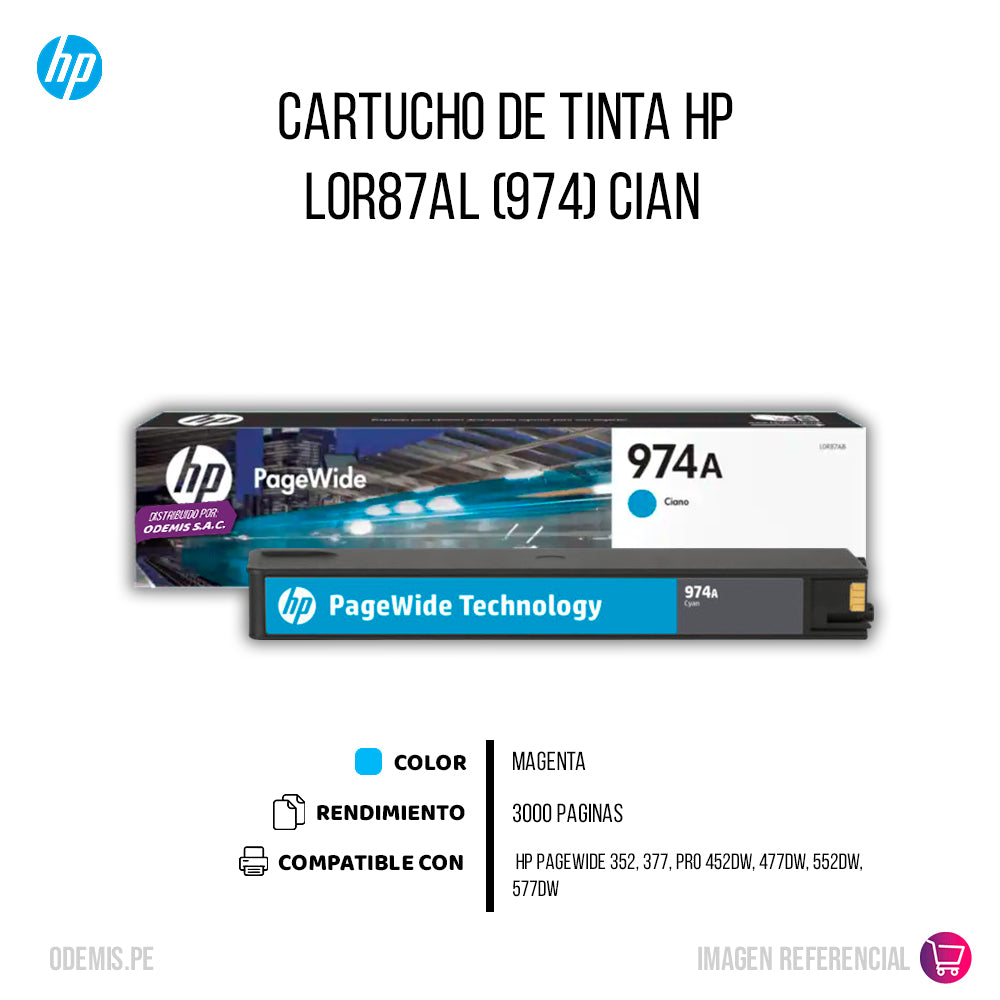 Tinta Hp 974 Cyan L0R87Al 3K Pág. 352, 377 Original