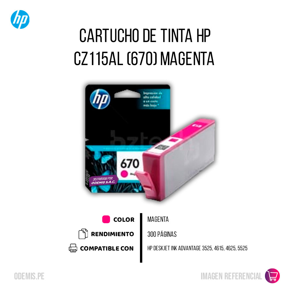 Tinta Hp 670 Magenta Cz115Al 300 Pág. 3525 Original