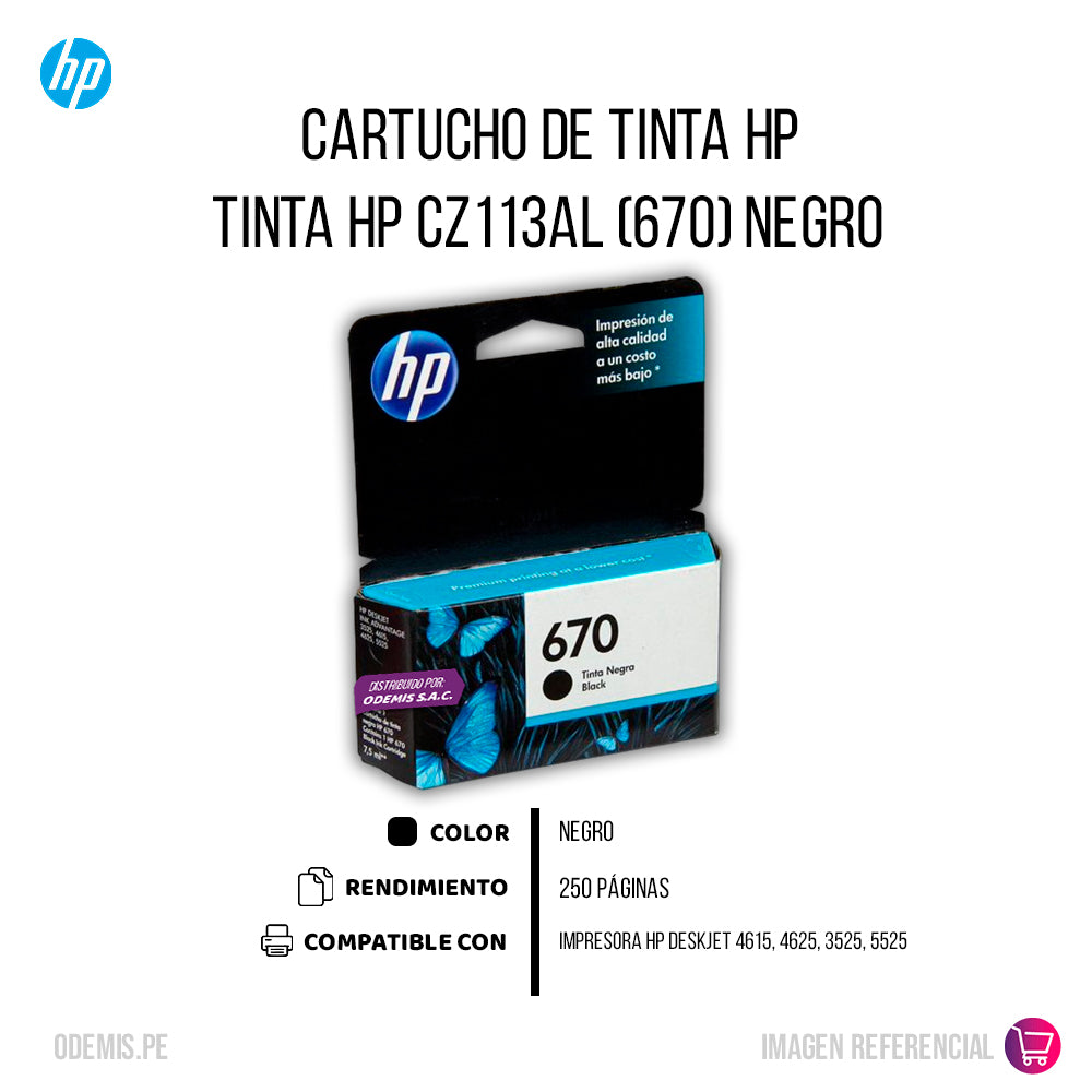 Tinta Hp 670 Negro Cz113Al 250 Pág. 3525 Original
