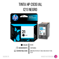 Tinta Hp 21 Negro C9351Al 190 Pág. 3910 Original