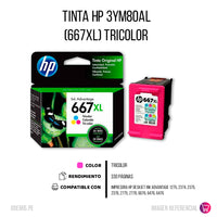 Tinta Hp 667Xl Color 3Ym80Al 330 Pág. 6000 Original