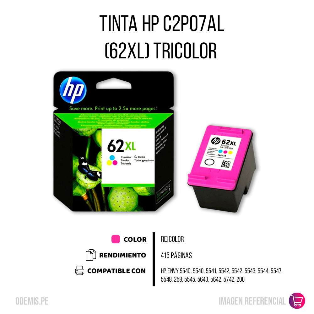 Tinta Hp 62Xl Color C2P07Al 415 Pág. 5540 Original