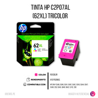 Tinta Hp 62Xl Color C2P07Al 415 Pág. 5540 Original