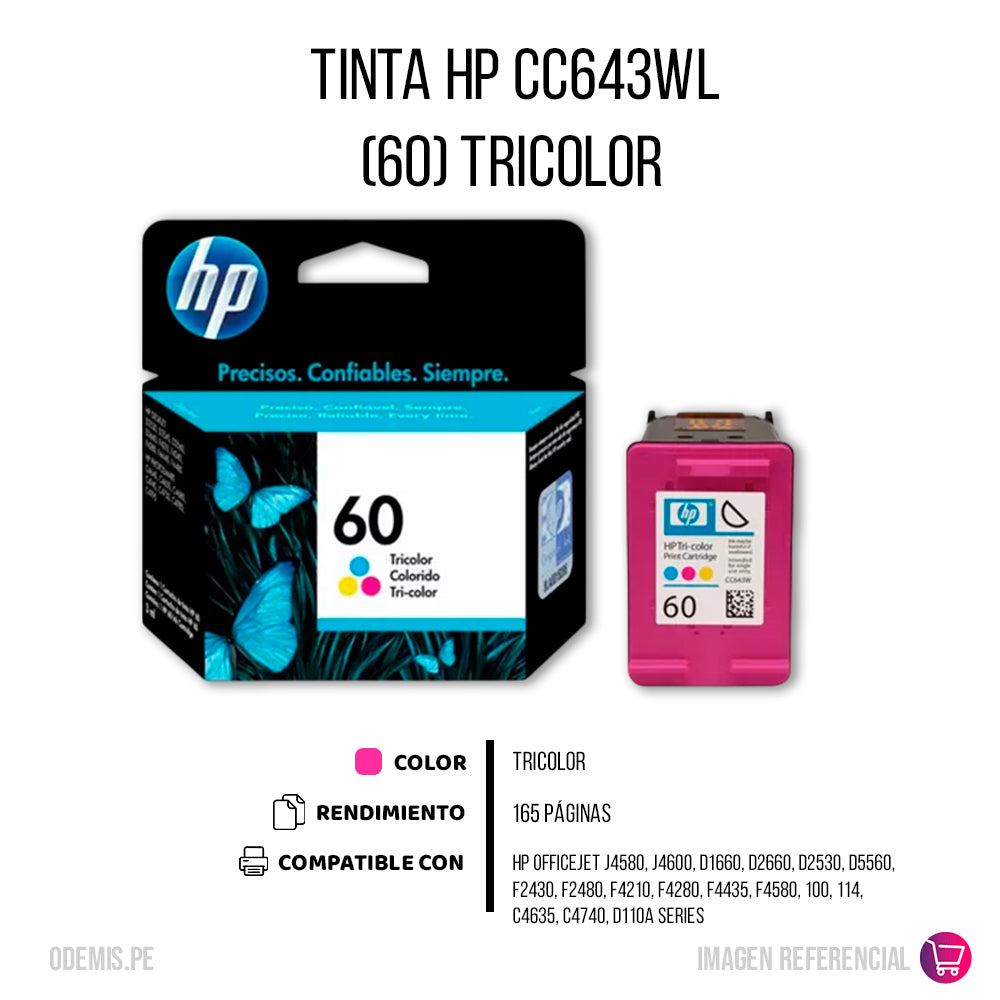 Tinta Hp 60 Color Cc643Wl 165 Pág. J4580 Original