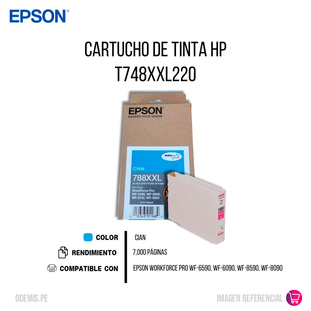 Tinta Epson T748Xxl220-Al Cian 7K Pág. WF-6590 Original