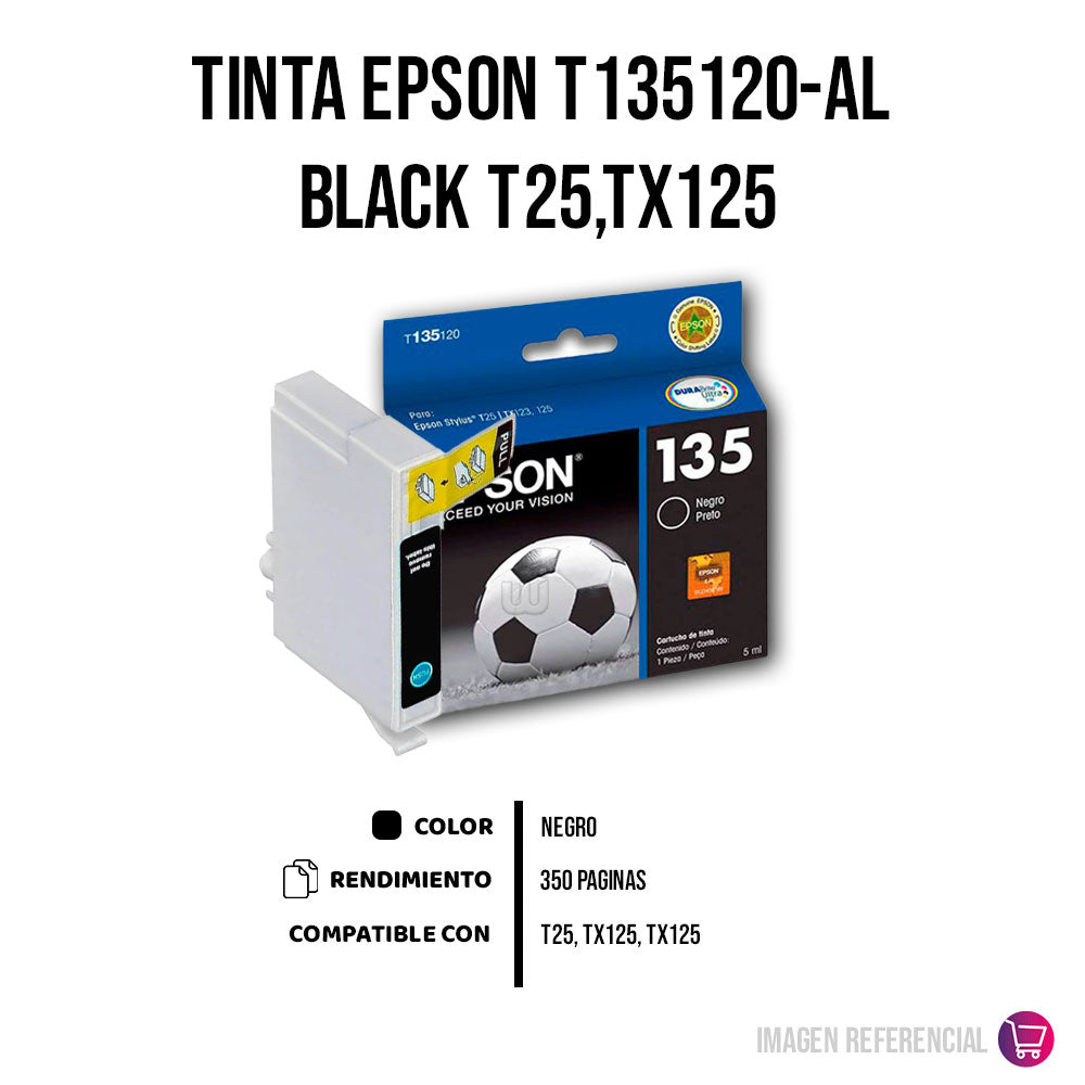 Tinta Epson T135120-Al Black 180 Pág. T25, TX125 Original