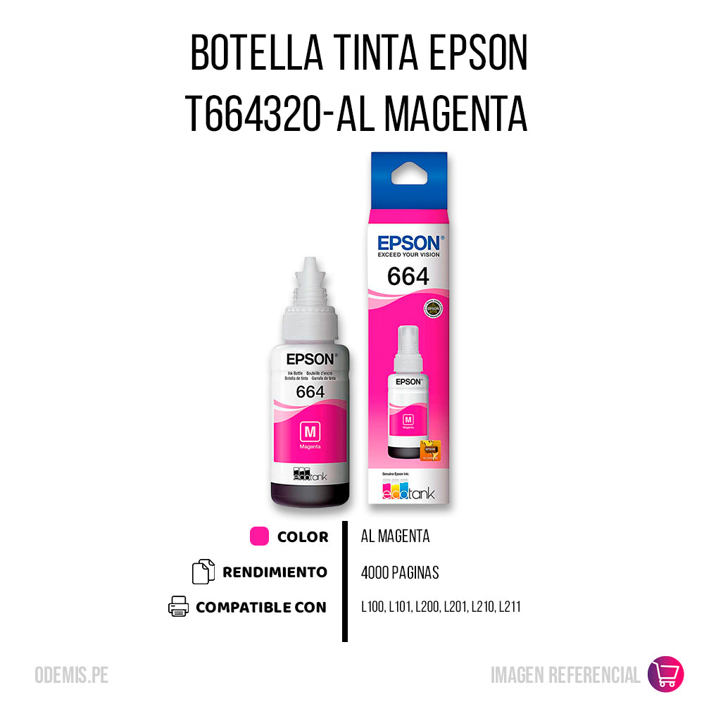 Tinta Epson T664320-Al Magenta 70ml L200, L210 Original