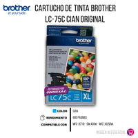Tinta Brother Lc-75C Cyan 600 Pág.MFC-J6710DW Original