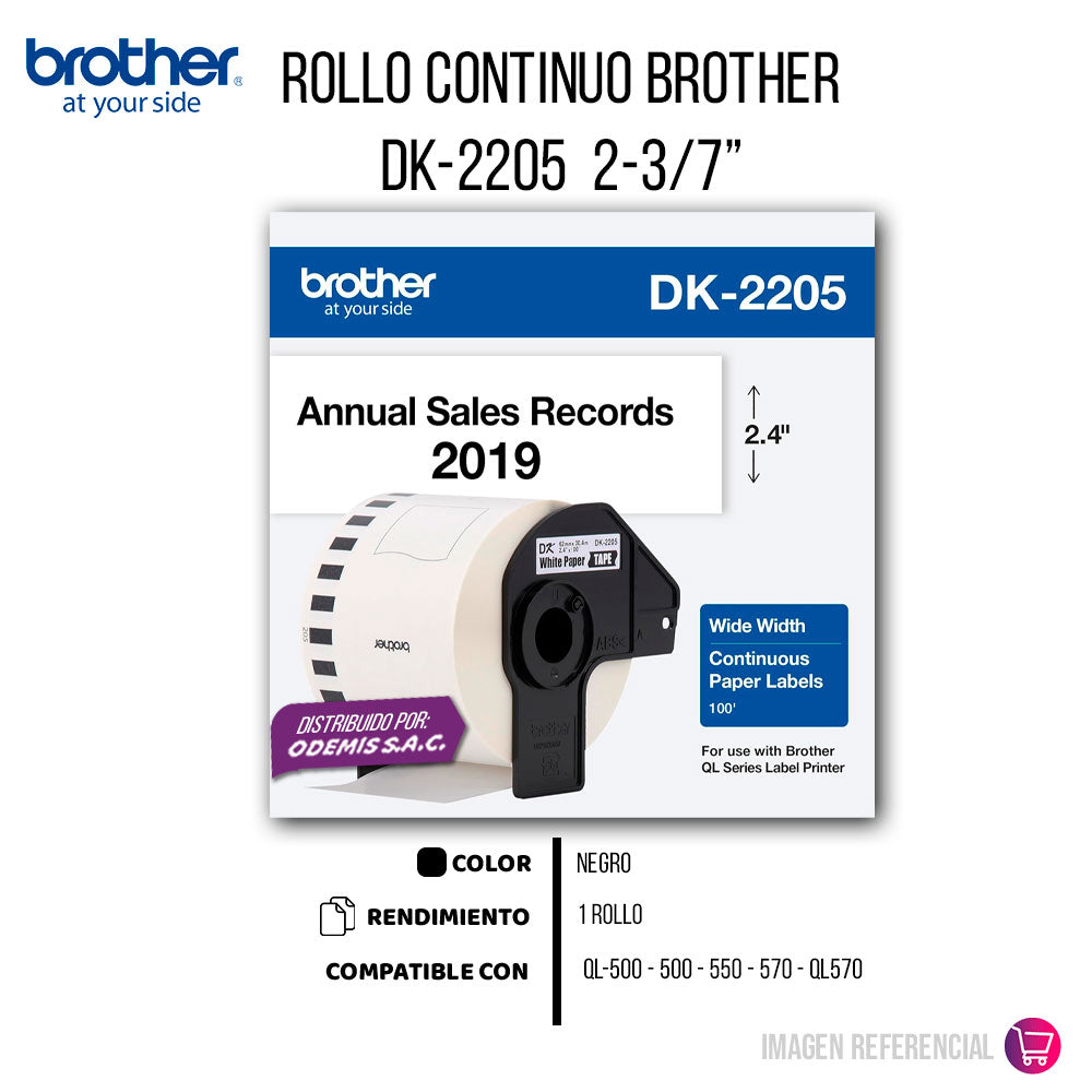 Rollo Cont. Brother Dk-2205 62 mm x 30.48 M QL-800 Original