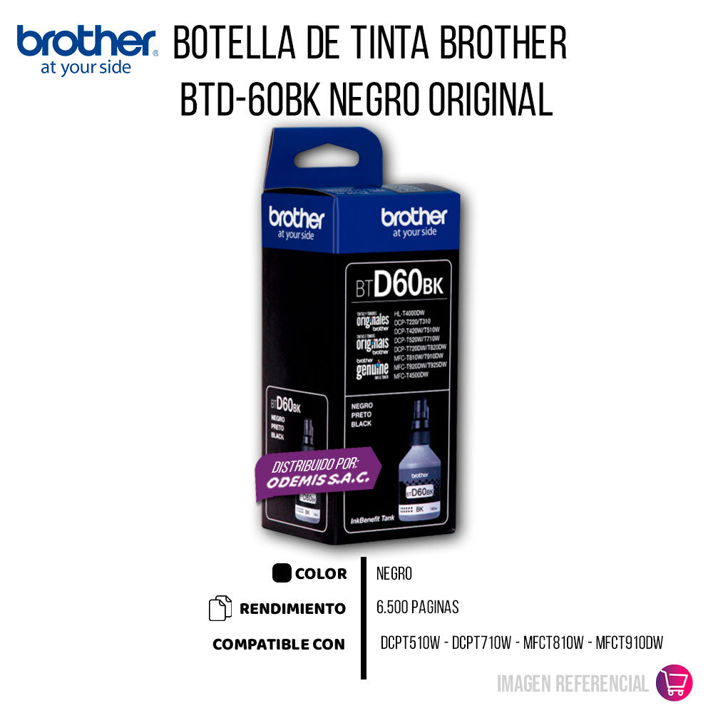 Tinta Brother Btd-60Bk Black 6500 Pág. HL-T4000DW Original
