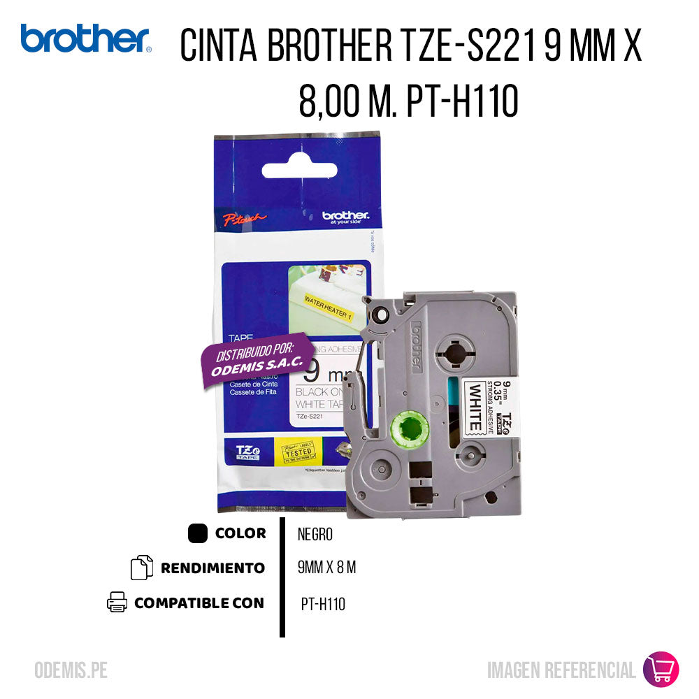 Cinta Brother Tze-S221 9 mm x 8,00 M. PT-H110 Original
