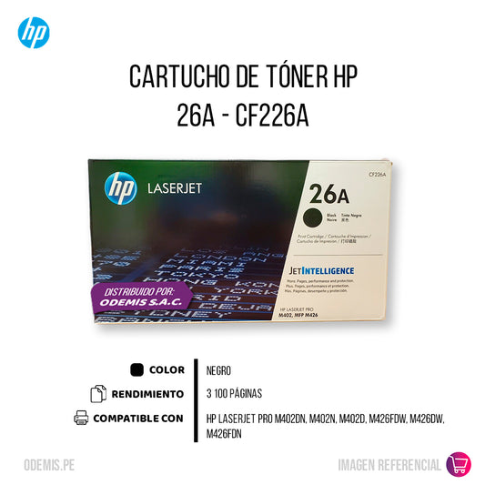 Toner Hp 26A Negro Cf226A 3,100 Pág. M402dn Original