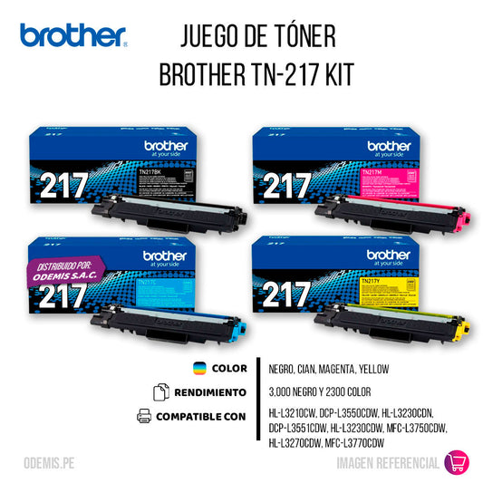 Kit De Toner Tn217 L3270 4 colores 2,300 Colores y 3K Negro Pág. Original