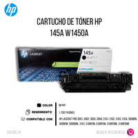 Toner HP 145A Negro W1450A 1700 Pág. 3108fdn Original