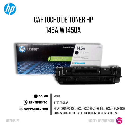 Toner HP 145A Negro W1450A 1700 Pág. 3108fdn Original