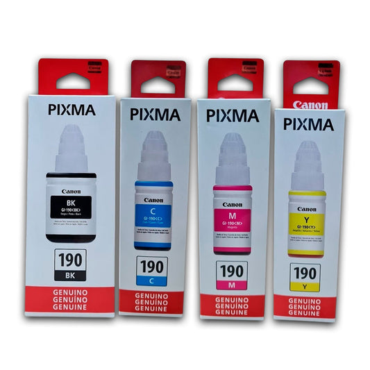 Kit Tintas Canon GI-190 Negro 70ml y colores 135ml G3110 Original