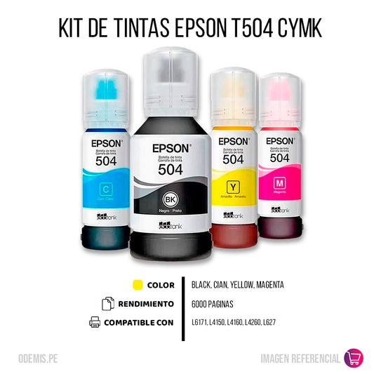Kit Tintas Epson T504 Negro 127ml y colores 75ml L6171 Original