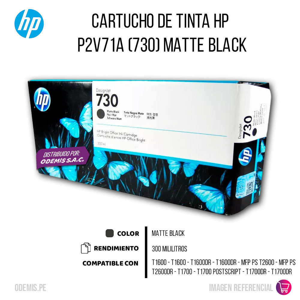 Tinta HP 730 Matte Black P2V71A 300ml T1600 Original