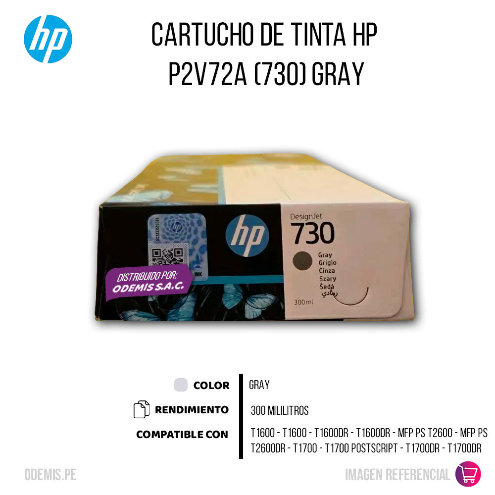 Tinta HP 730 Gray P2V72A 300ml T1600, T1600Dr Original