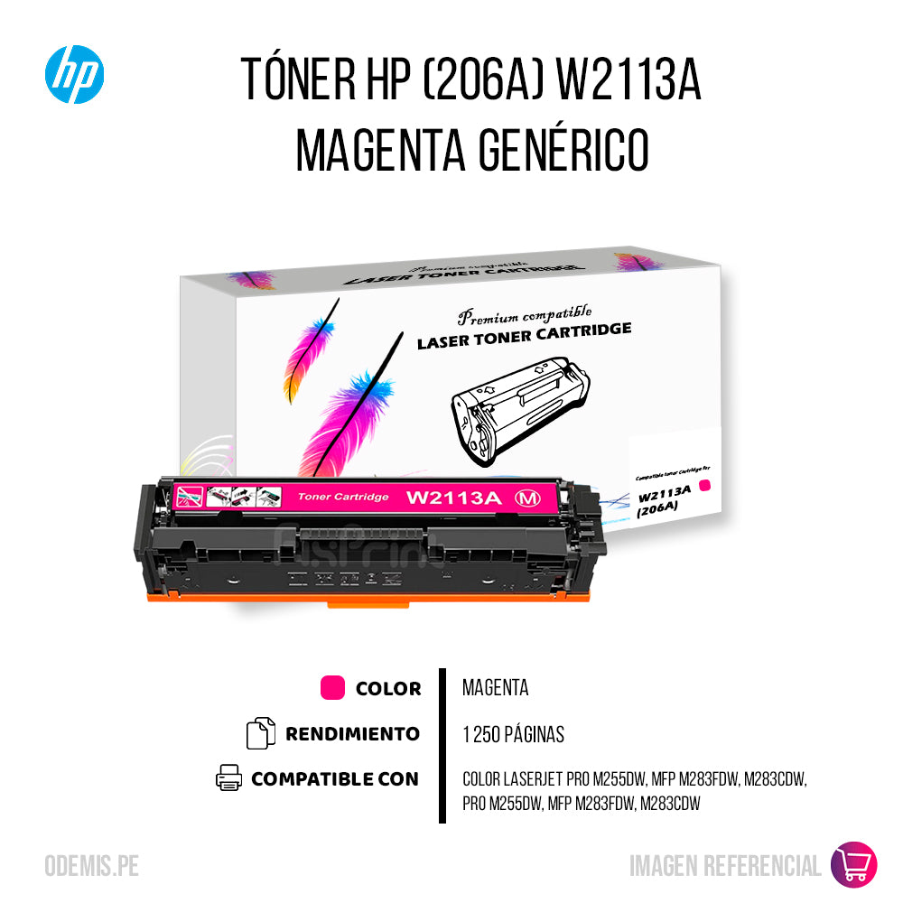 Toner HP 206A Magenta W2113A M255dw 1,25K Pág. Compatible