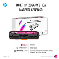 Toner HP 206A Magenta W2113A M255dw 1,25K Pág. Compatible
