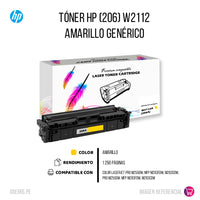 Toner HP 206A Yellow W2112A 1.25K Pág. M255dw Compatible