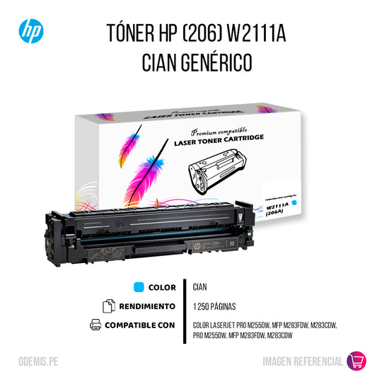 Toner HP 206A Cyan W2111A 1.25K Pág. M255dw Compatible