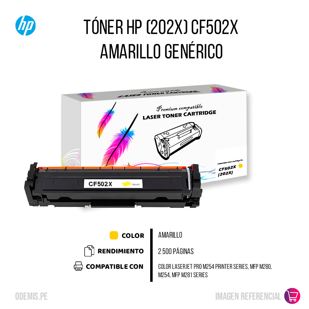 Toner HP 202X Yellow CF502X 2,500 Pág. M254 Compatible