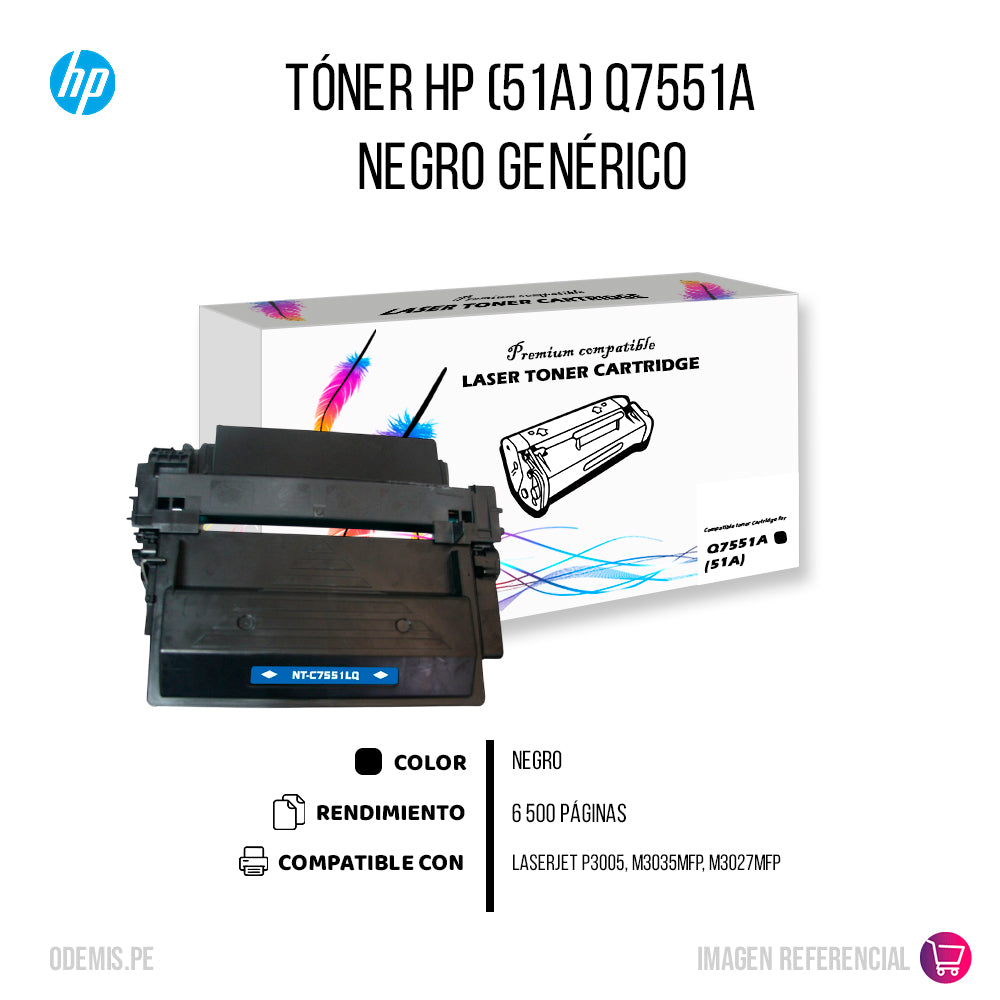 Toner HP 51A Negro Q7551A 6.5K Pág MFP M3027 Compatible