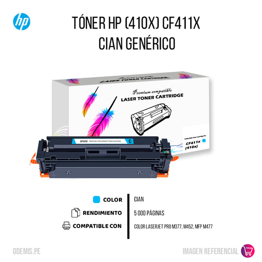 Toner HP 410X Cyan CF411X 5,000 Pág. M452nw Compatible