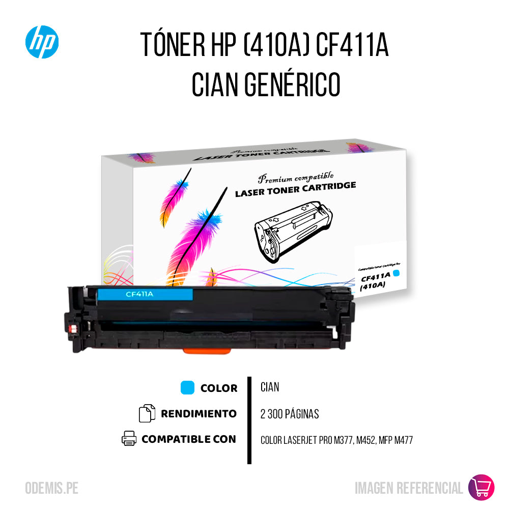 Toner HP 410A Cyan CF411A 2,300 Pág. M452 Compatible