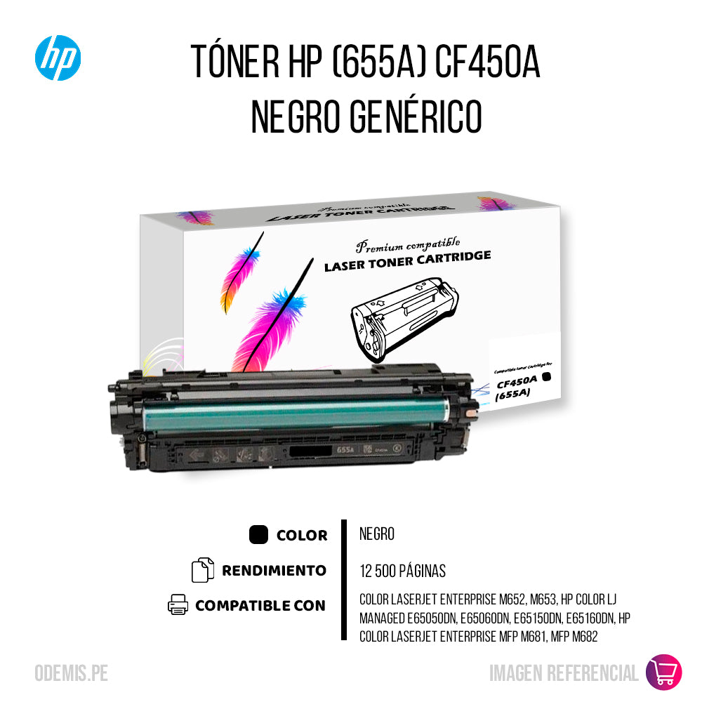 Toner HP 655A Negro CF450A 12,500 Pág. M652 Compatible