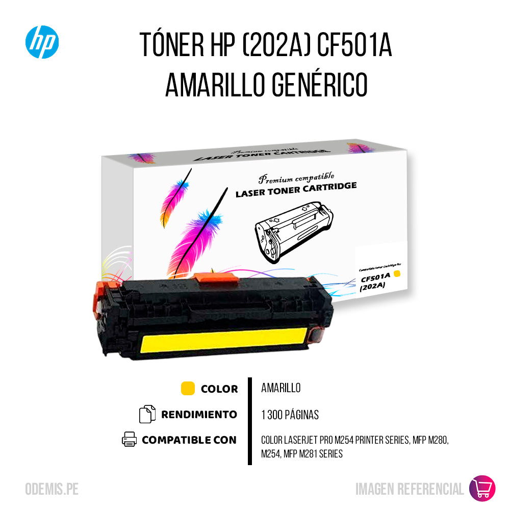 Toner HP 202A Yellow CF502A 1,300 Pág. M254 Compatible