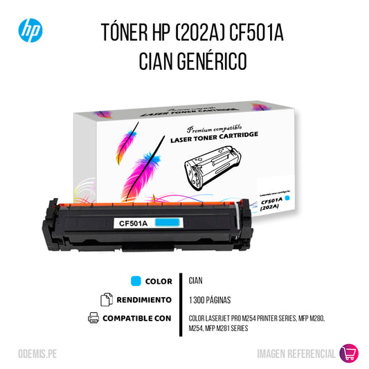 Toner HP 202A Cyan CF501A 1,300 Pág. M254 Compatible