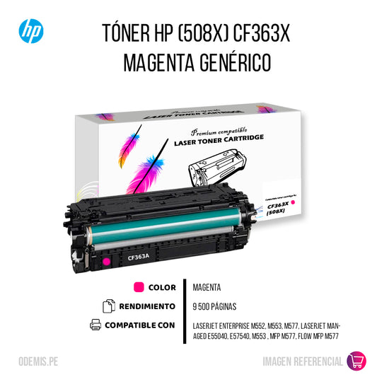 Toner HP 508X Magenta CF363X 9.5K Pág. M553 Compatible