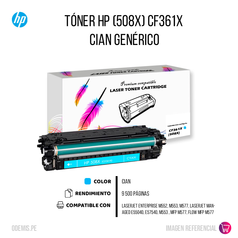 Toner HP 508X Cyan CF361X 9.5K Pág M553 Compatible