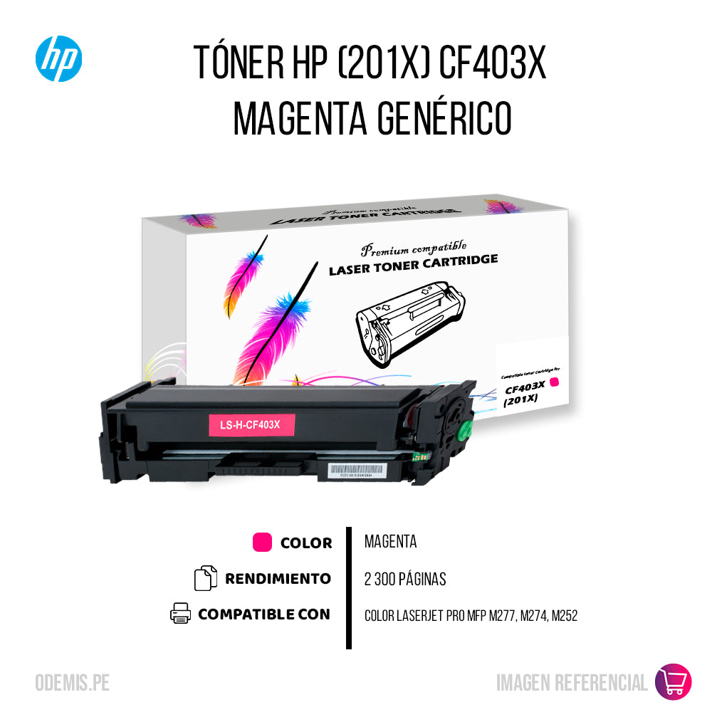 Toner HP 201X Magenta CF403X 2,300 Pág M252n Compatible