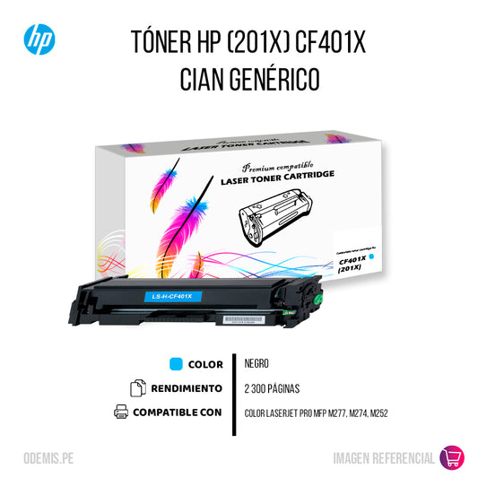 Toner HP 201X Cyan CF401X 2,300 Pág M252n Compatible