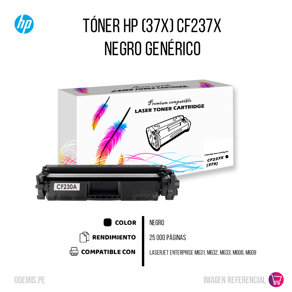 Toner HP 37X Black CF237X 25K Pág. MFP M631 Compatible