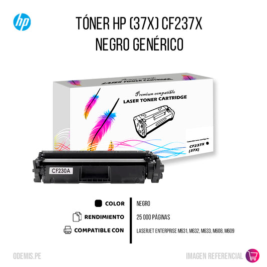 Toner HP 37X Black CF237X 25K Pág. MFP M631 Compatible