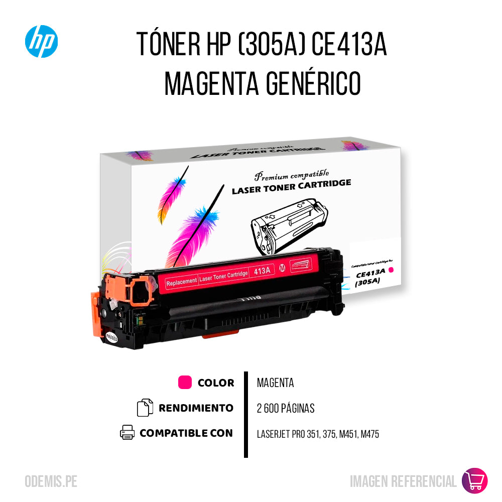 Toner HP 305A Magenta CE413A 2.6K Pág. M351A Compatible
