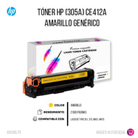Toner HP 305A Yellow CE412A 2.6K Pág. M351A Compatible
