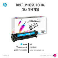 Toner HP 305A Cyan CE411A 2.6K Pág. M351A Compatible