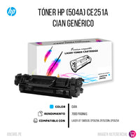 Toner HP 504A Cyan CE251A 7K Pág. CM3530 Compatible