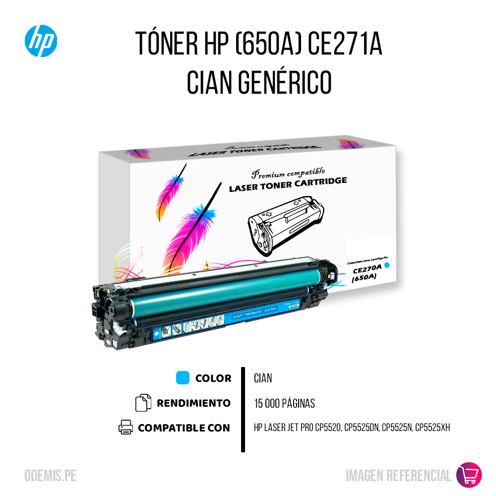 Toner HP 650A Cyan CE271A 15K Pág. CP5520 Compatible