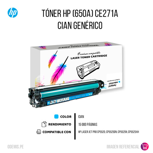 Toner HP 650A Cyan CE271A 15K Pág. CP5520 Compatible