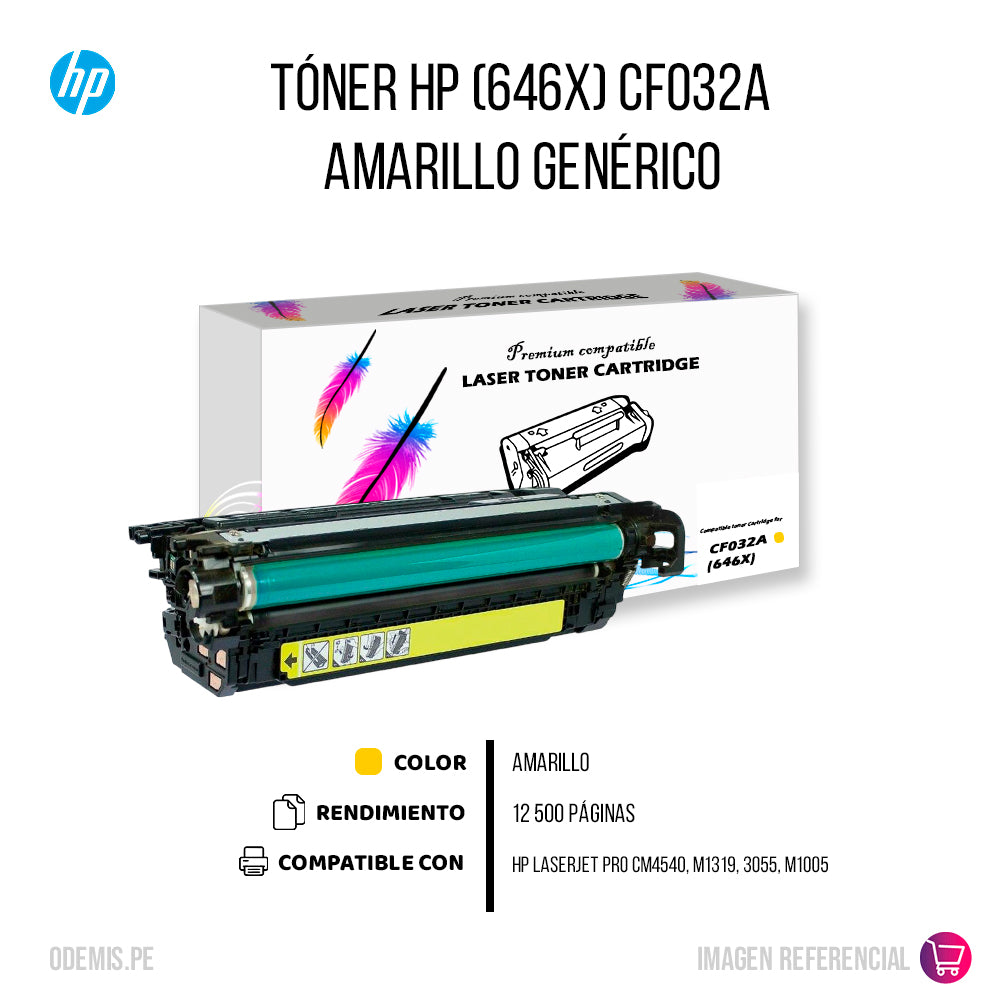Toner HP 646X Yellow CF032A 12.5K Pág. CM4540 Compatible